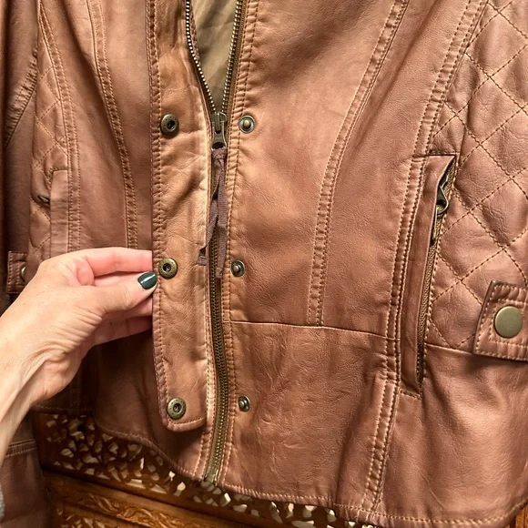 🚺 Anthropologie Hei Hei cognac brown vegan leather jacket - Picture 7 of 15